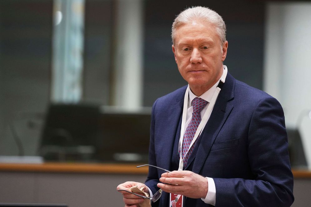 FILE - Lebanon's Foreign Minister Youssef Rajji attends a round table meeting at the 9th international conference in support of Syria at the European Council building in Brussels, on March 17, 2025