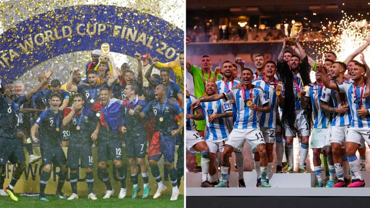 Les équipes nationales de France et d'Argentine, vainqueurs respectivement de la Coupe du monde en 2018 et 2022