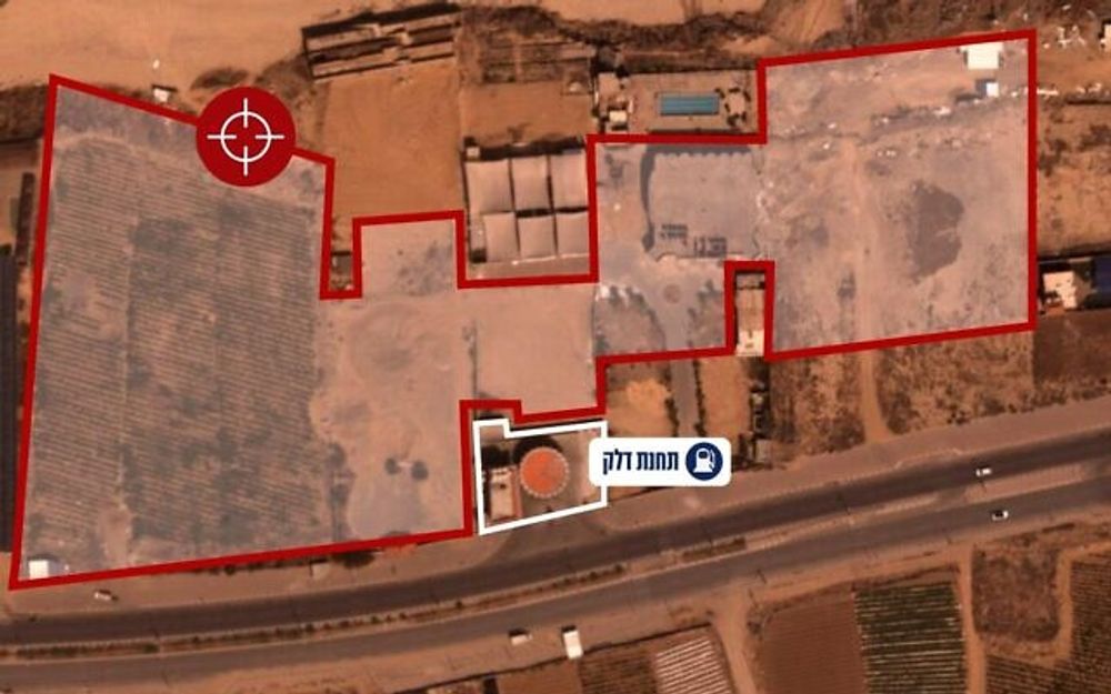 Distributed aerial image showing the location of an underground Hamas facility targeted by the Israeli airstrike.