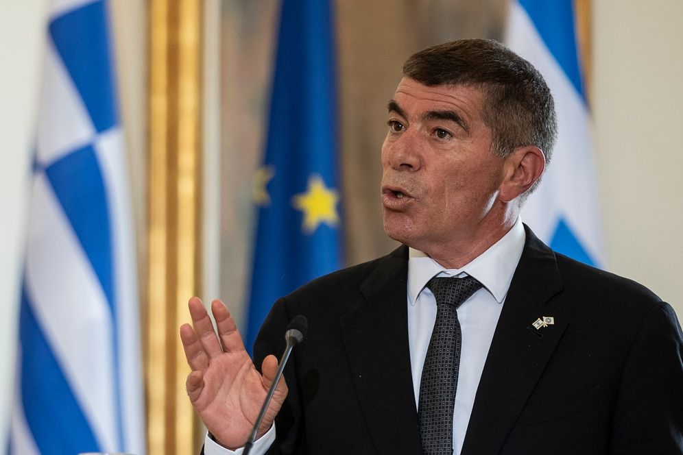 FILE - Israel's Foreign Minister Gabi Ashkenazi speaks in a news conference in Athens, on October 27, 2020.