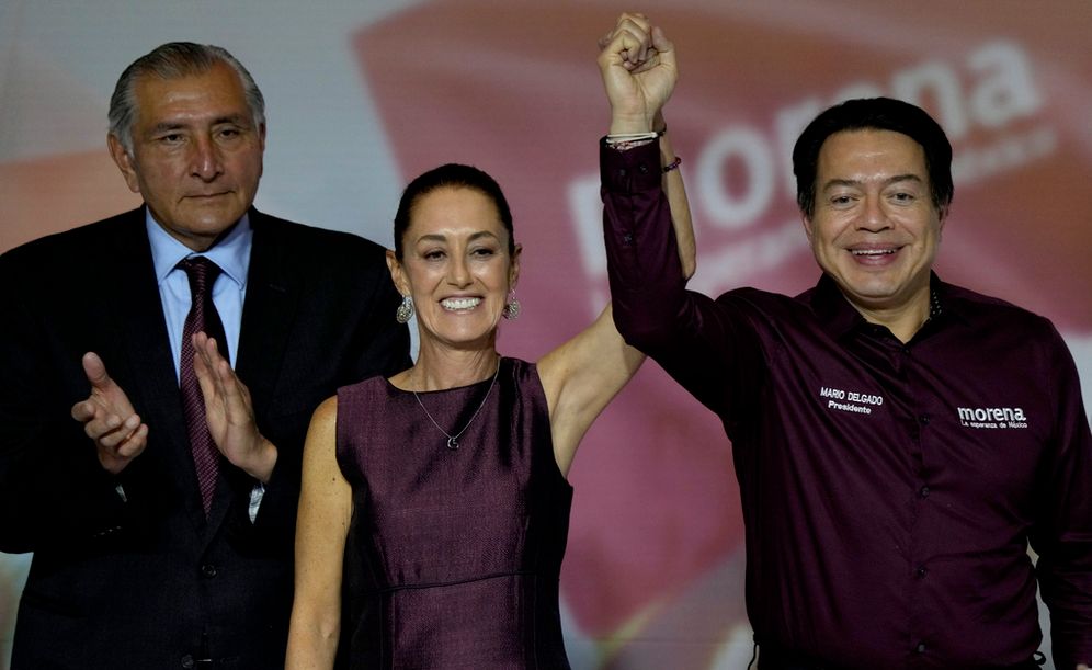 (AP Photo/Fernando Llano) Claudia Sheinbaum celebrates being elected to be the MORENA party candidate for the upcoming national presidential elections, during an event in Mexico City.