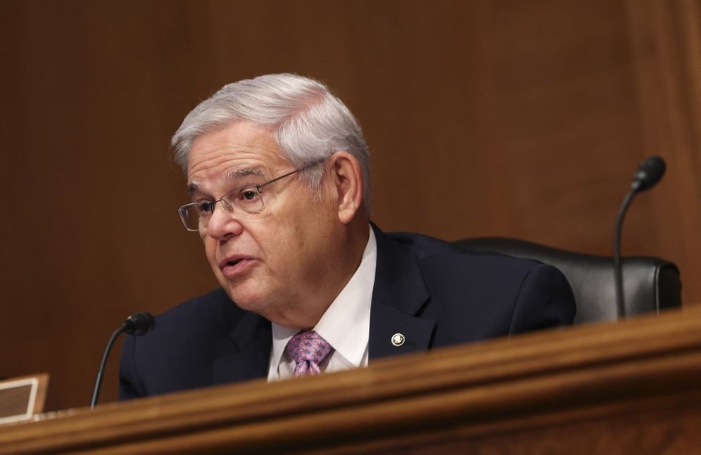 US Sen. Bob Menendez questions someone as they testify before the Senate Banking, Housing, and Urban Affairs Committee, on Capitol Hill, September 15, 2022 in Washington, DC, United States.