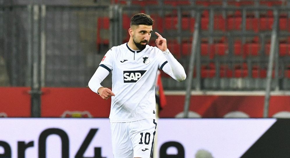 Hoffenheim's Israeli forward Munas Dabbur celebrates during a soccer match in Leverkusen, Germany, on December 15, 2021.