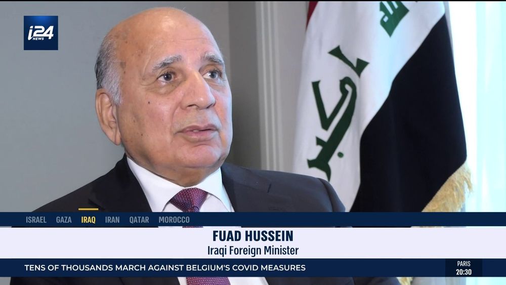 Fuad Hussein, Iraqi Foreign Minister, speaks to i24NEWS at the World Expo in Dubai, United Arab Emirates, November 21, 2021.