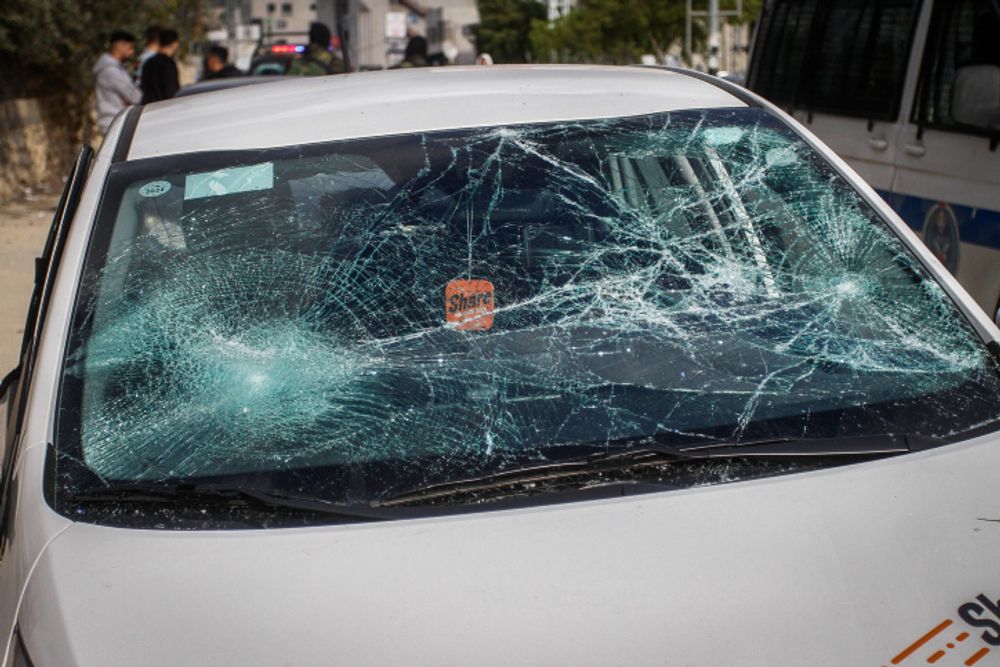 Israeli vehicle driven by German tourists who were attacked by a Palestinian mob in Nablus.
