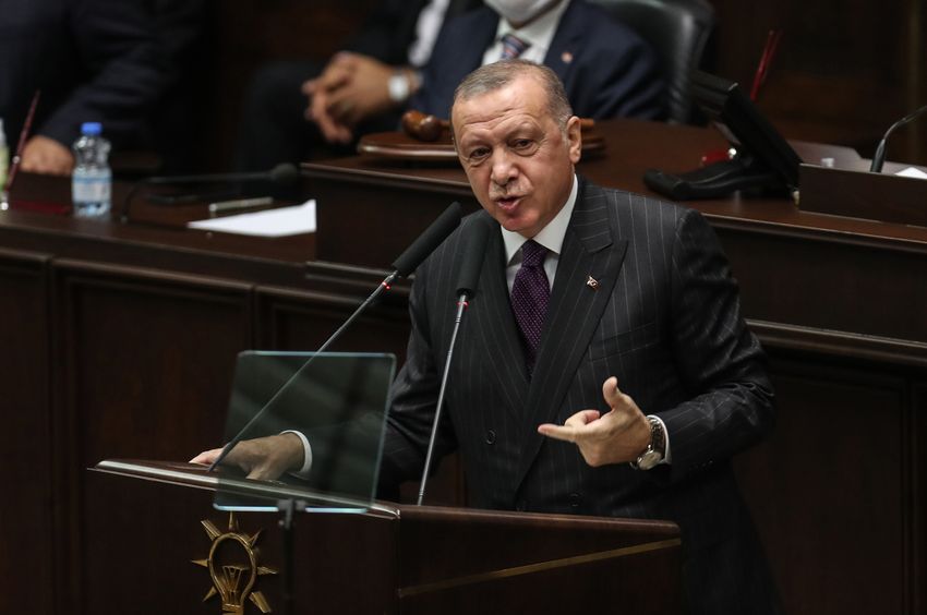 Le président turc Recep Tayyip Erdogan à la Grande Assemblée nationale à Ankara, Turquie, le 14 octobre 2020