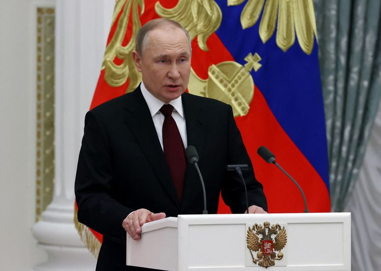 Russian President Vladimir Putin speaks during a ceremony to present the highest state decorations at the Kremlin in Moscow on February 2, 2022.