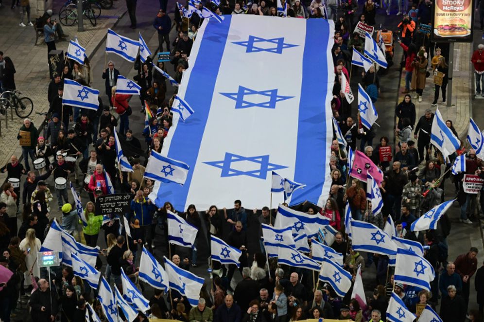 Left-wing Israelis in Tel Aviv protest against the government's planned judicial overhaul.