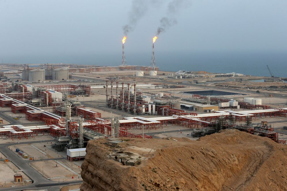 FILE - This March 16, 2019 file photo, shows natural gas refineries at the South Pars gas field on the northern coast of the Persian Gulf, in Asaluyeh, Iran