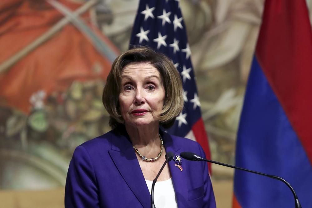 U.S. Speaker of the House Nancy Pelosi speaks in Yerevan, Armenia.