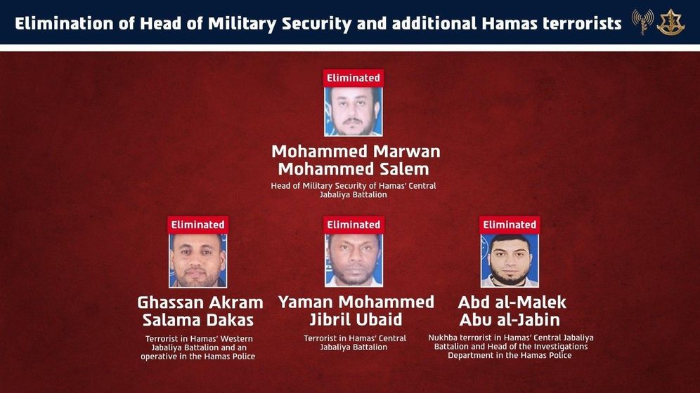 IDF Spokesperson Tsahal élimine le chef de la sécurité militaire du Hamas et trois autres terroristes à Jabaliya