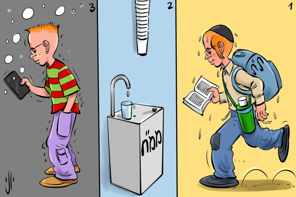 הקריקטורה שפורסמה בעיתון "יתד נאמן", הבוקר