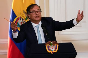 Colombian President Gustavo Petro delivers a speech during swearing-in ceremony for newly appointed Attorney General Luz Adriana Camargo at the Presidential Palace in Bogota, Colombia