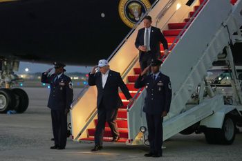 (AP Photo/Julia Demaree Nikhinson) President Donald Trump arrives on Air Force One, Wednesday, July 1, 2026, at Joint Base Andrews, Md.