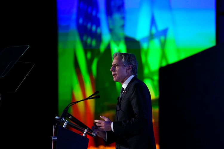 U.S. Secretary of State Antony Blinken speaks at the J Street National Conference at the Omni Shoreham Hotel in Washington, United States, December 4, 2022.