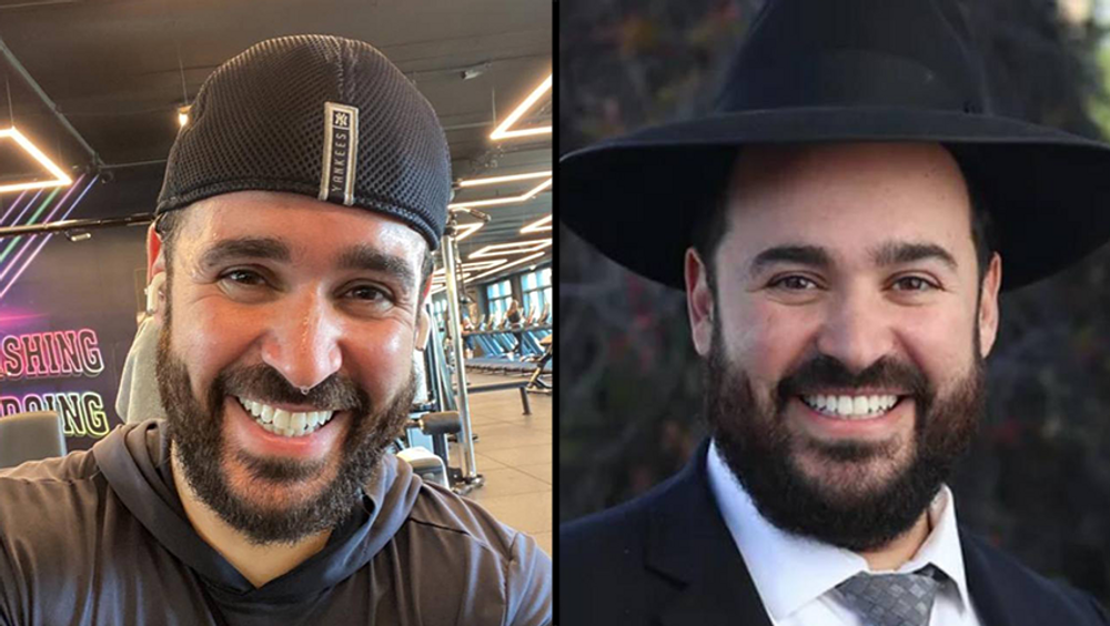 Rabbi Yosef Mordechai Paryzer and his alleged 'Jake Segal' Tinder profile photo (L).