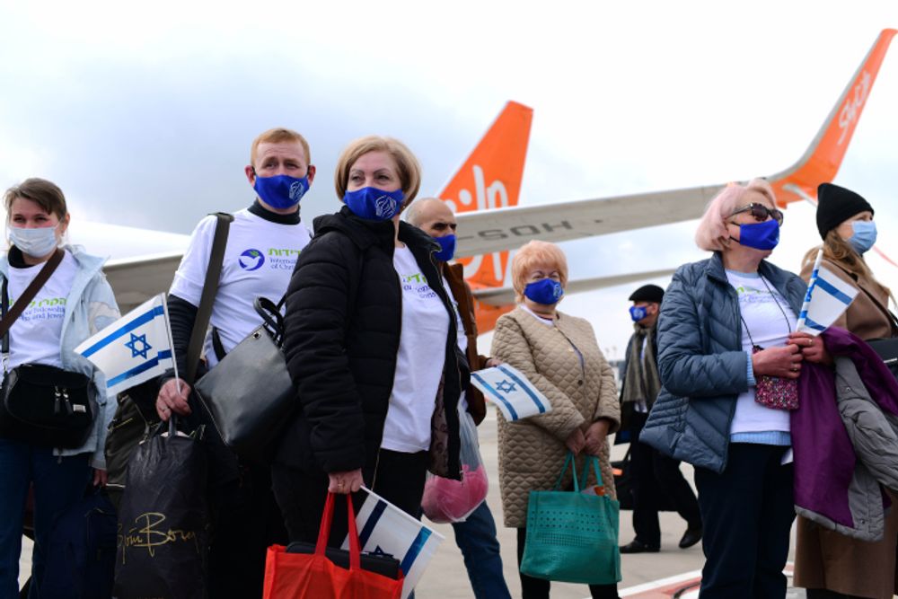 Ukrainian Jewish immigrants arrive at Ben Gurion airport in Tel Aviv, Israel,