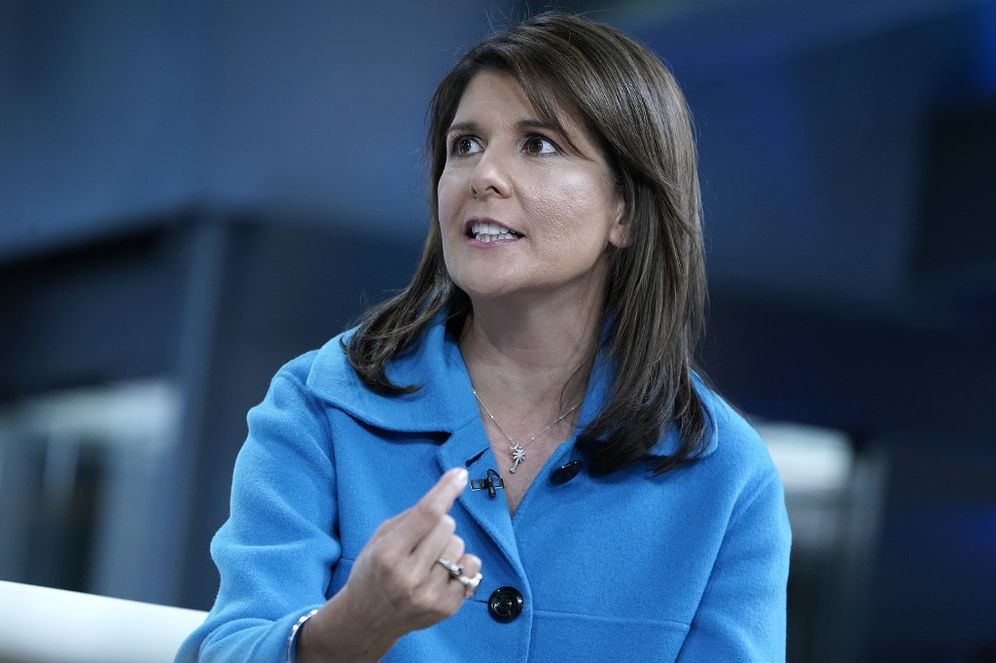 Former UN Ambassador Nikki Haley visits "Fox & Friends" at Fox News Channel Studios on November 12, 2019 in New York City.