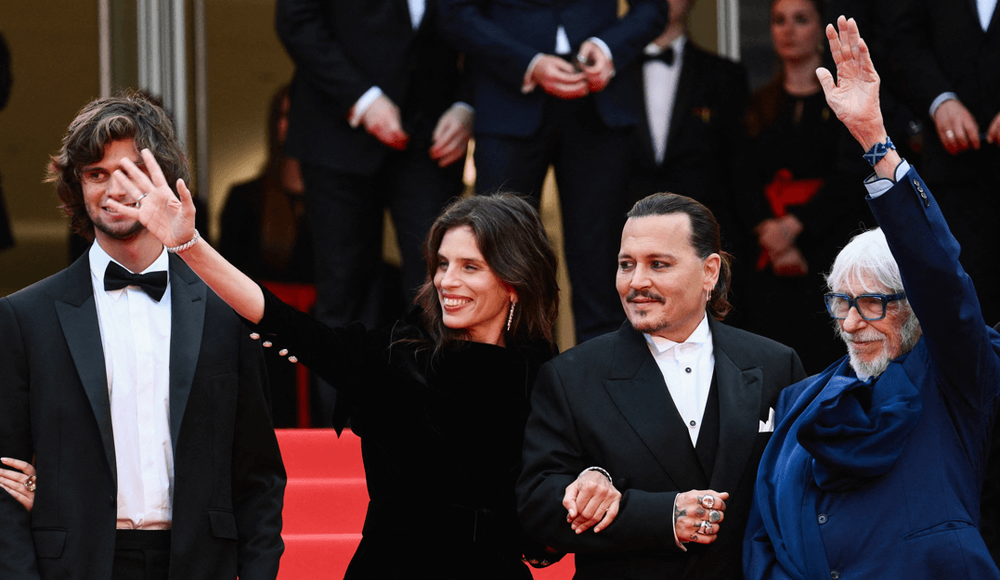 (L-R) French actor Diego Le Fur, French actress and director Maiwenn, U.S. actor Johnny Depp, and French actor Pierre Richard at the Cannes Film Festival in France.