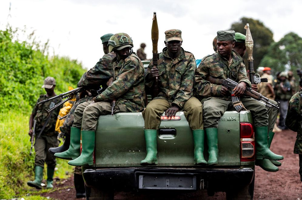 M23 rebels in the town of Kibumba, in the eastern Democratic Republic of Congo.