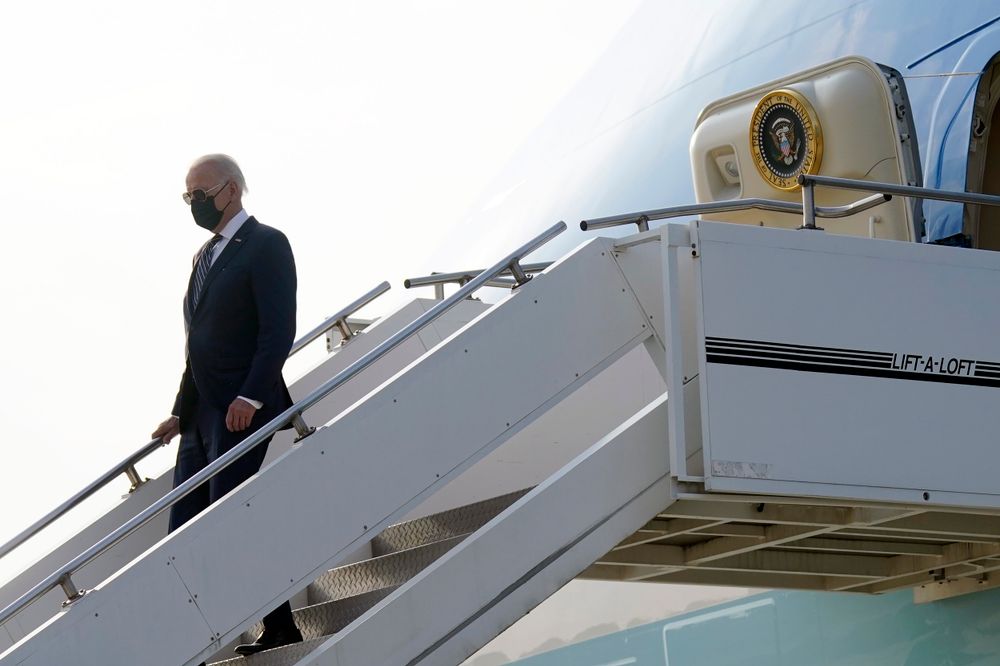 President Joe Biden departs Air Force One upon arrival at Osan Air Base, May 20, 2022, in Pyeongtaek, South Korea.
