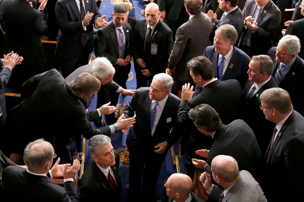 Prime Minister Benjamin Netanyahu in Capitol Hill, Washington, DC, during a joint session of US Congress in 2015