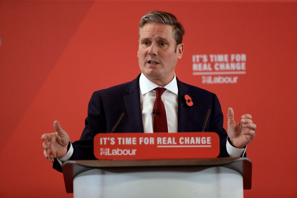 New Labour party leader Sir Keir Starmer delivers a speech in Harlow, England on Nov. 5, 2019.