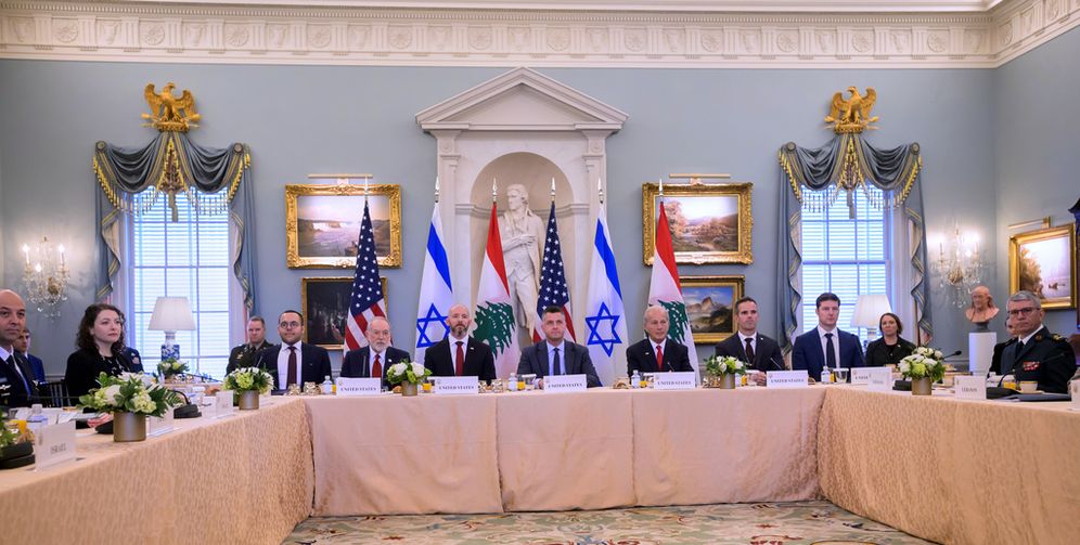United States officials as they meet with Israeli and Lebanese ambassadors at the State Department, Tuesday, June 2, 2026, in Washington
