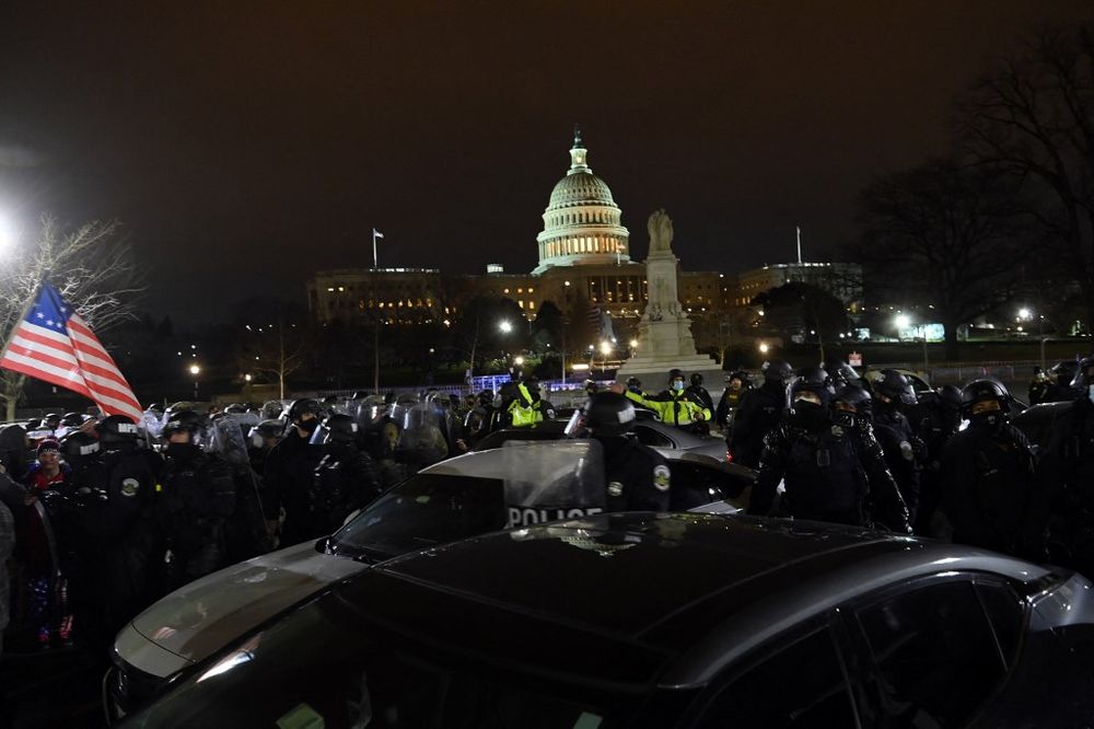 Riot police prepare to move demonstrators away from the US Capitol in Washington DC, US, on January 6, 2021.