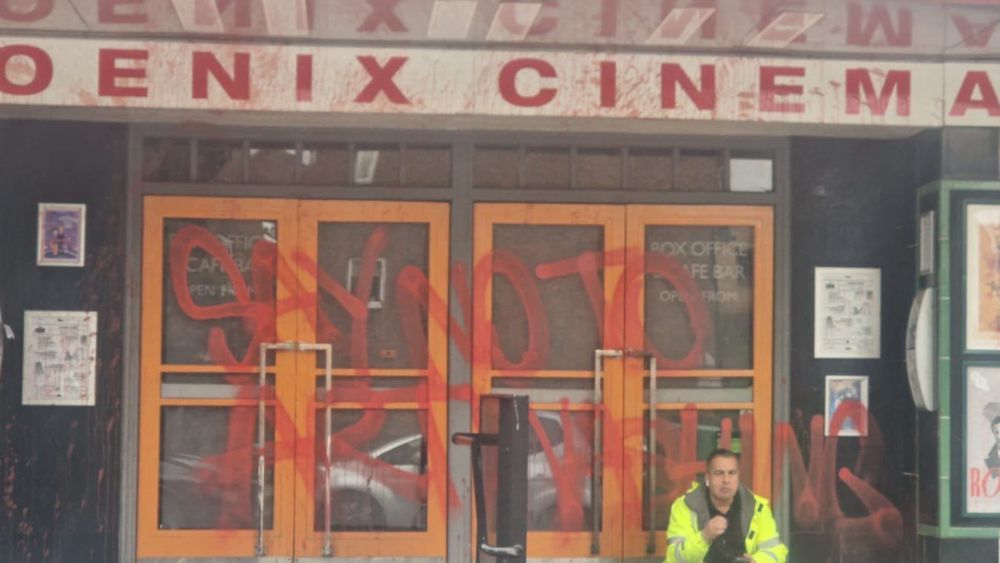 Phoenix Cinema in Finchley, London, UK which was vandalized in an apparent antisemitic attack.