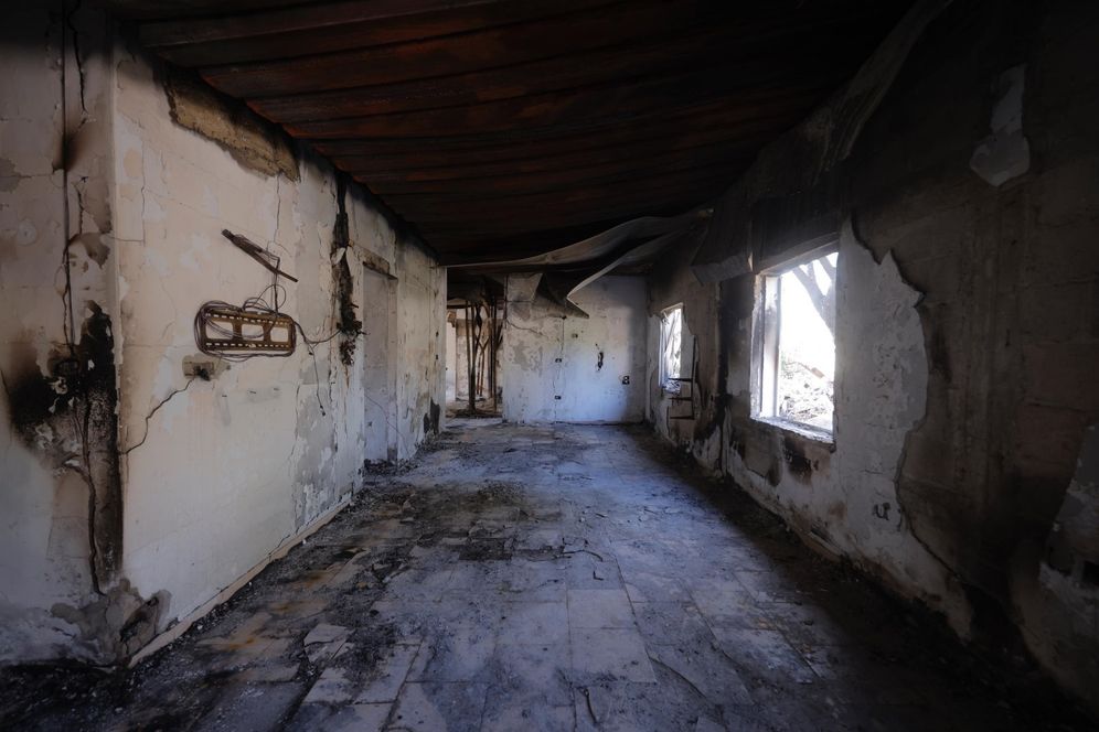 Burnt homes in Kibbutz Nir Oz, January 18, 2024.
