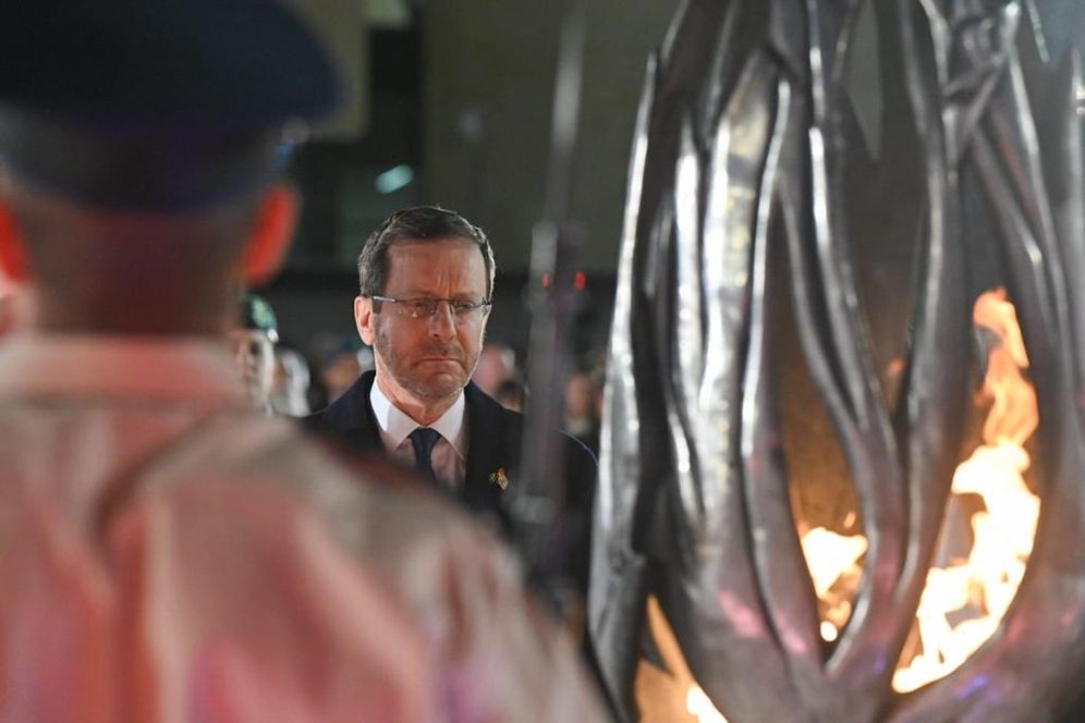 Israel's President Isaac Herzog at a ceremony commemorating fallen Israeli soldiers and terror victims in Jerusalem.