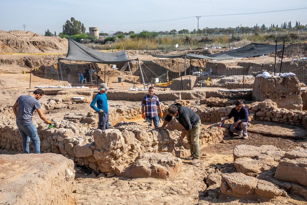 Archaeologists at an excavation site in the central city of Yavne, Israel, on November 29, 2021.