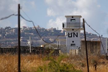 An observation tower of the UN Interim Force in Lebanon (UNIFIL) near the military base of Har Dov on Mount Hermon, a strategic and fortified outpost at the crossroads between Israel, Lebanon, and Syria, on August 16, 2021.