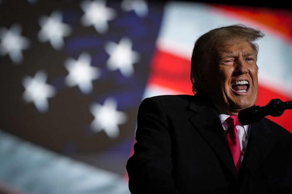 Former U.S. president Donald Trump speaks during a rally in Vandalia, Ohio, United States.