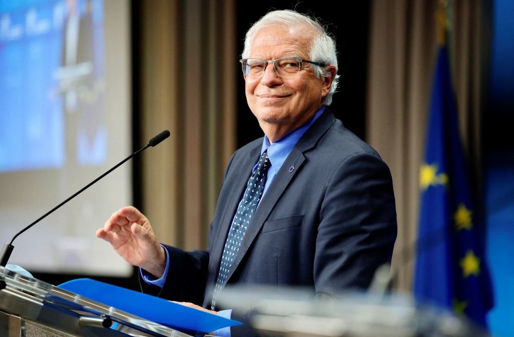 European Union foreign policy chief Josep Borrell gives a press conference after a meeting of EU foreign ministers at the European Council building in Brussels, Belgium, on May 10, 2021.