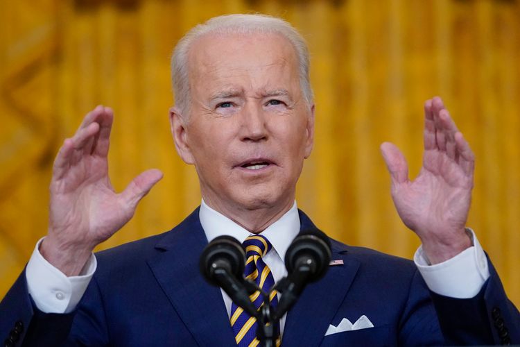 President Joe Biden speaks during a news conference in the East Room of the White House in Washington, January 19, 2022.