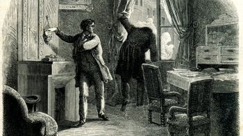 رسم للمحقق أوجوست دوبان، في كتاب "الرسالة المسروقة" (1864)