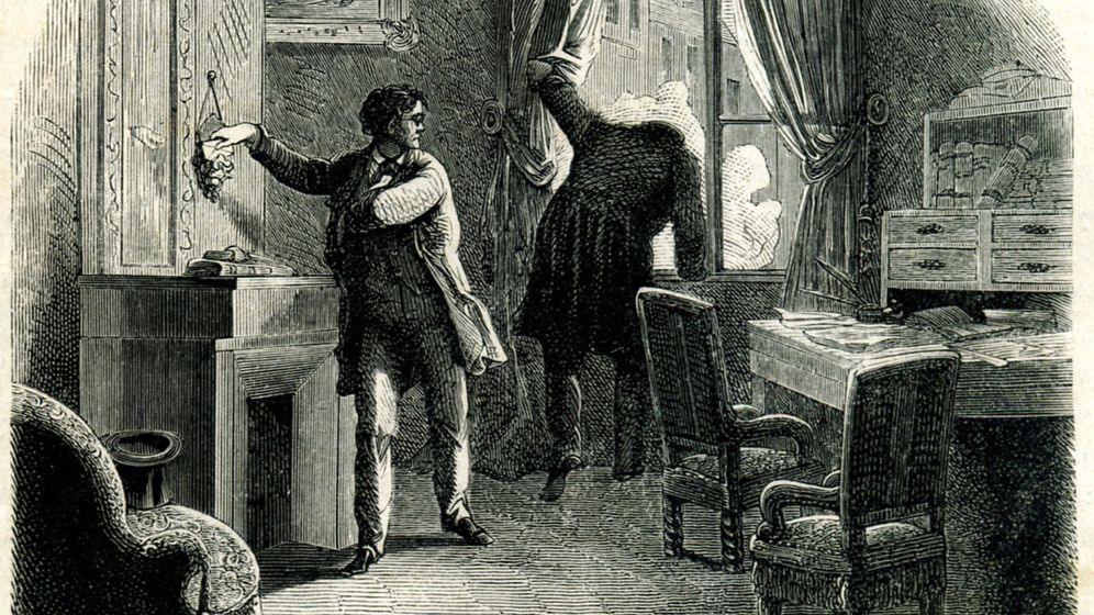 wikipedia رسم للمحقق أوجوست دوبان، في كتاب "الرسالة المسروقة" (1864)