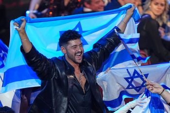 Noam Bettan from Israel reacts as the points are awarded during the Grand Final of the 70th Eurovision Song Contest in Vienna, Austria, Sunday, May 17, 2026. 