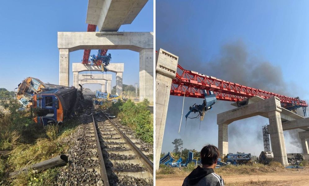 A train hit by a crane in Thailand