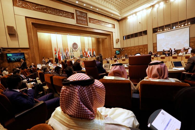 FILE - The Saudi delegation attends an extraordinary session of the Arab League foreign ministers to discuss the situation in the Palestinian territories at the Arab League headquarters in Cairo, Egypt, Sunday, April 21, 2019