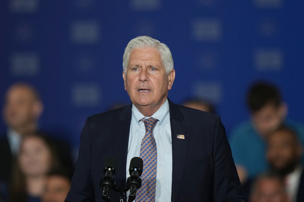 Bruce Blakeman, Republican Candace for Governor, speaks ahead of Vice President JD Vance in Bethpage, N.Y., Wednesday, June 17, 2026.
