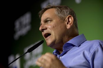 Nitzan Horowitz, laeder of Meretz Party,  speaks at th party's central committee meeting in Tel Aviv on July 28, 2019. Meretz’s central committee approved the left-wing party’s joining of the Democratic Camp alliance.