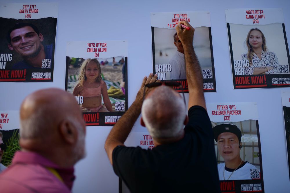 Familiies of Israelis held hostage by Hamas militants in Gaza, build a "Hostage Square" outside the Art Museum of Tel Aviv. October 19, 2023