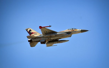 An Israeli F-16 fighter jet in flight.