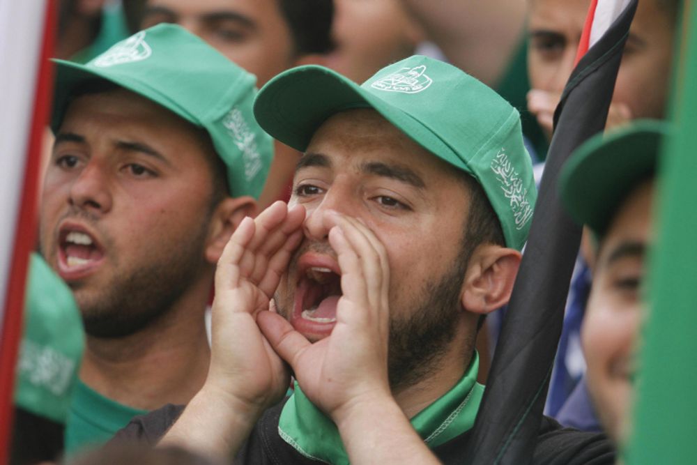 Hamas supporters at a rally on the occasion of Student Council elections at Birzeit University in Ramallah.
