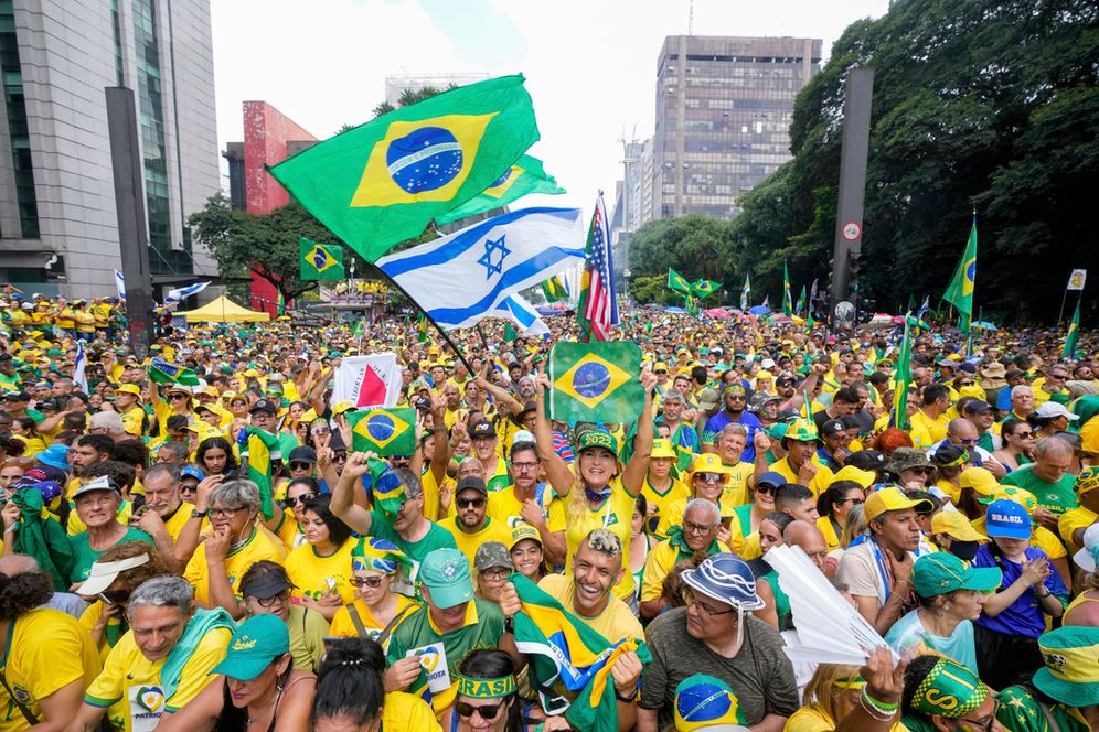 Followers of former Brazilian President Jair Bolsonaro rally to express their support for him in Sao Paulo., Brazil, Sunday, Feb. 25, 2024.