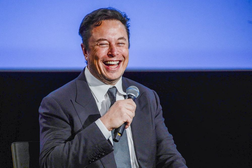 Tesla CEO Elon Musk smiles as he addresses guests at the Offshore Northern Seas 2022 meeting in Stavanger, Norway on August 29, 2022.