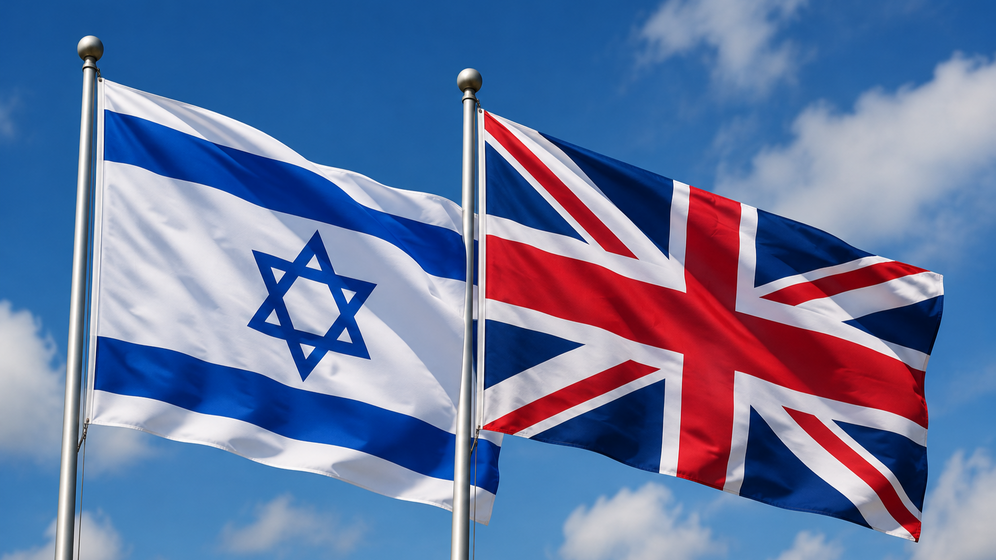 AI Illustration - Drapeaux d'Israël et de la Grande-Bretagne
